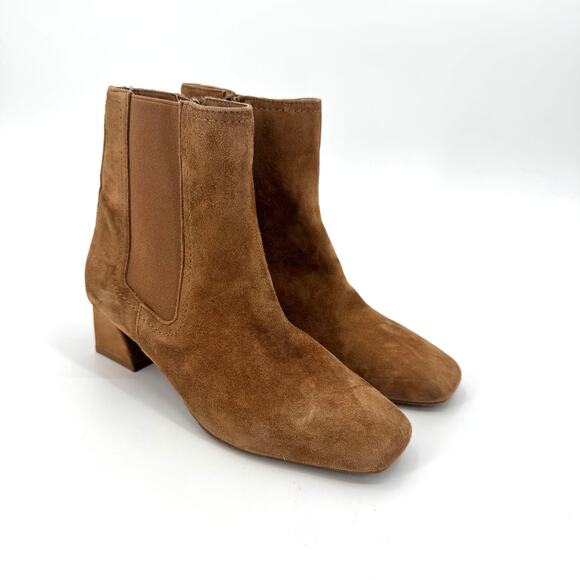NYDJ Women's Brown Suede Leather Scooter Chelsea Boots Square Toe Size 6 - Picture 1 of 12